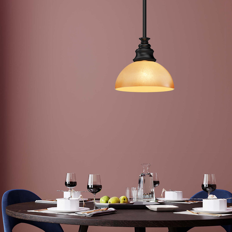 Mini-luminaire suspendu d'intérieur 1 lumière Rainier en bronze avec abat-jour en verre grès Rainier
