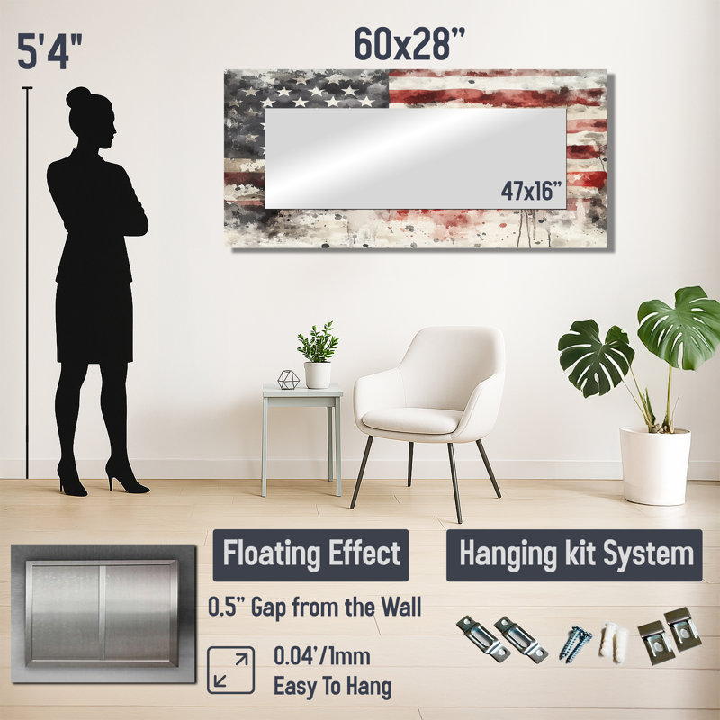 Usa Flag Emancipation Proclamation II - Landscapes Decorative Mirror Wall Art - Printed On Metal, 28" x 60"