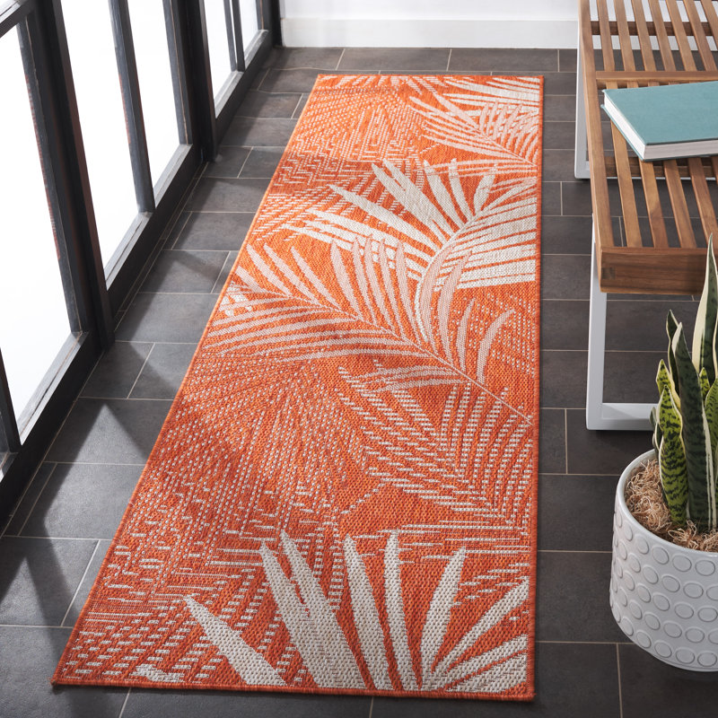 Pekalongan Floral Machine Woven Polypropylene/Polyester Indoor / Outdoor Area Indoor/Outdoor Area Rug in Orange/Ivory