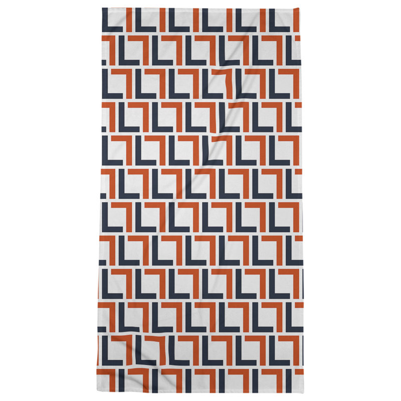 Bath Towel, White/Dark Navy/Orange