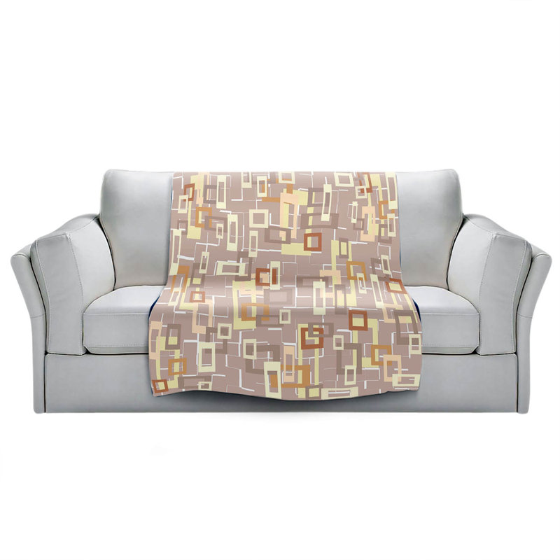 Jeté Mod Squares Creams, l 51 po x L 60 po, Blanc / brun clair / gris