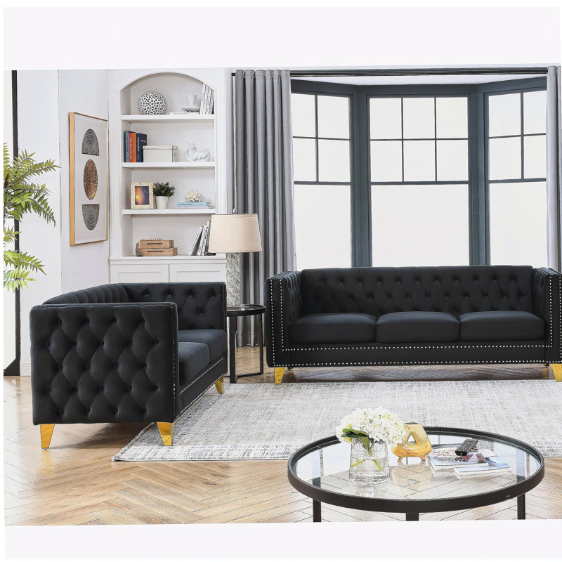 3-seater + 2-seater Combination sofa.BLACK VELVET