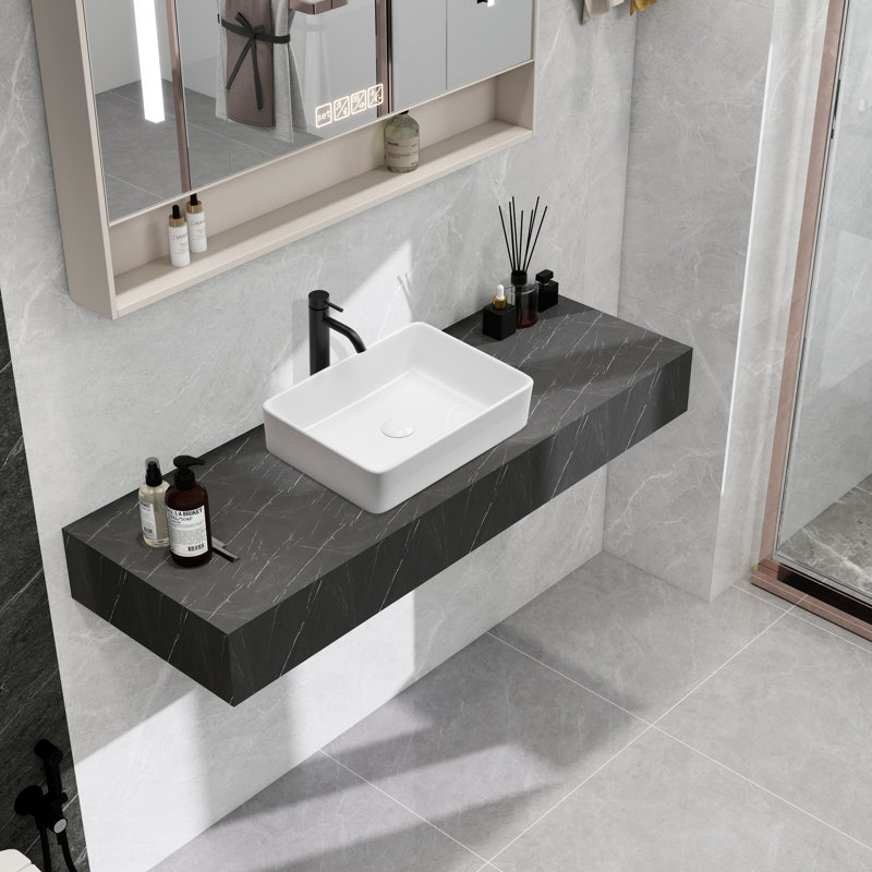 Lavabo de salle de bain rectangulaire en céramique 18,9 "x 14,76"