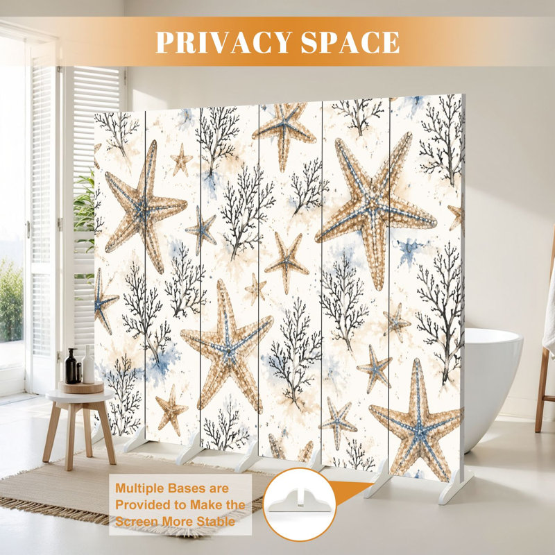 Cloison pliante 6 panneaux séparateur de toile Royal Starfish, 6, H 71 po x l 96 po x P 1 po