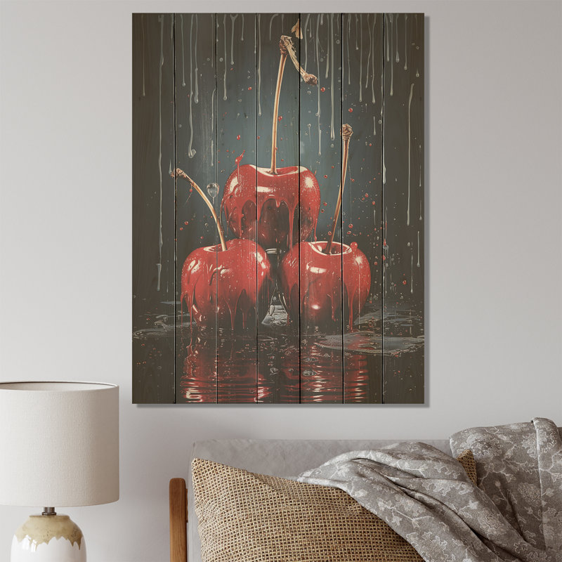 «Black and Red Cherry Delight II» - Impression sur cerisier sur bois, H 44 po x l 34 po
