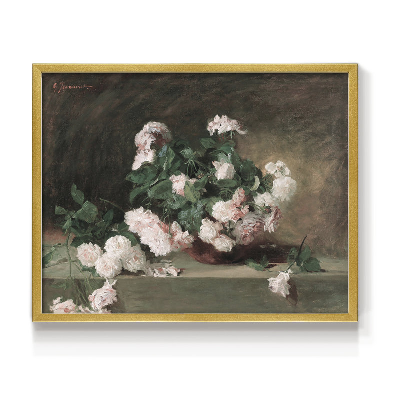 Motif floral rétro - reproduction encadrée, H 22 po x l 28 po, Doré