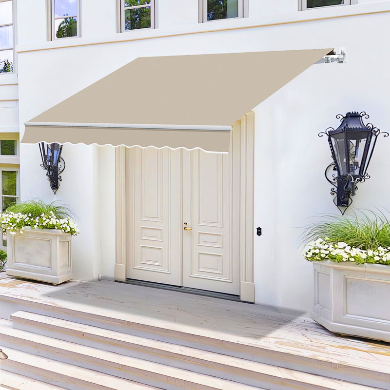 Manual Retraction Slope Patio Awning, Beige, 156" W  x 96" D