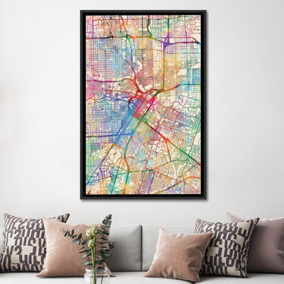 Carte de rue urban arc street : houston, texas, états-unis, impression sur toile tendue