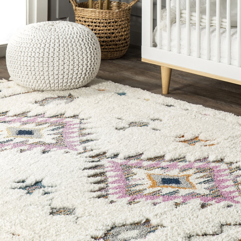 Higginson Diamond Shag Performance Ivory Rug, Rectangle 5'3" x 8'2"