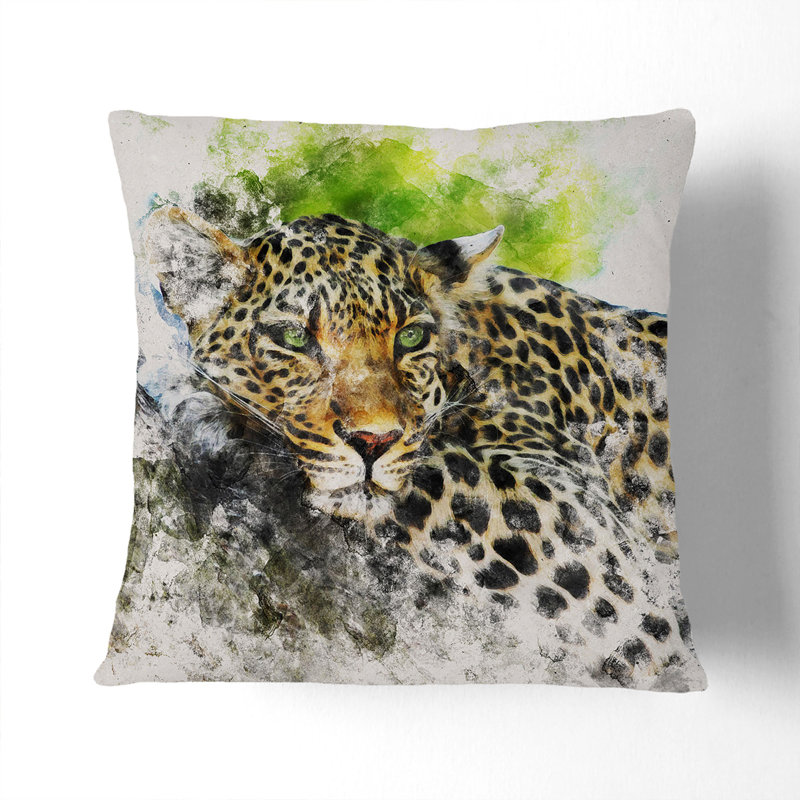 Leopard Vol.2 Watercolour Square Throw Cushion, 55cm H x 55cm W x 20cm D, Stone