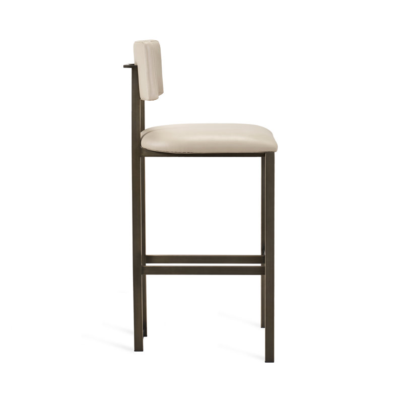 Landon Upholstered Stool with Metal Frame, Counter Stool (26" Seat Height), Antique Bronze, Cream Latte