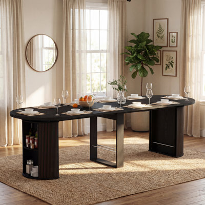 Table de salle à manger extensible 38-92 "avec tablettes de rangement latérales