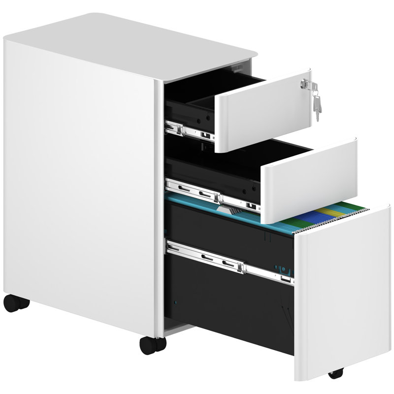30cm Wide 3 -Drawer Mobile Steel File Cabinet, White