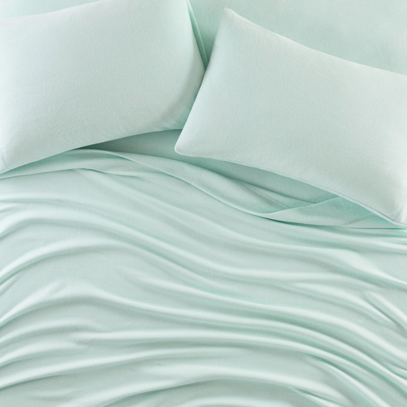 Ensemble de 4 draps 100% molleton doux au toucher - boulochage, lavable à la machine, avec drap plat, 2 taies d'oreiller ajustées, convient aux matelas de 16 po