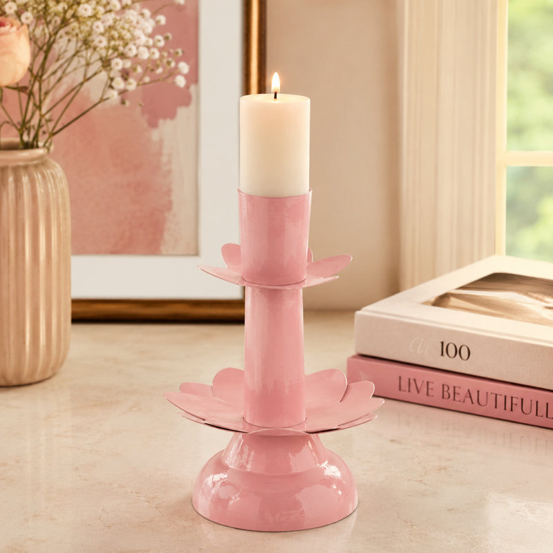 Porte-bougie rose fait à la main Lotus, Rose