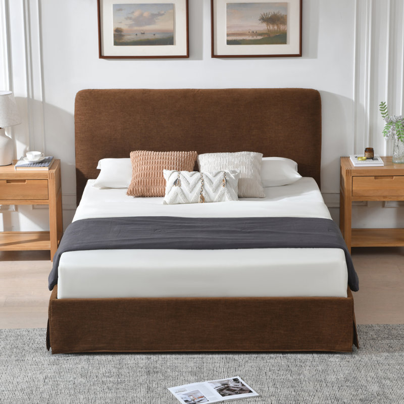 Lit plateforme tapissier Bensu, Lit double, Café