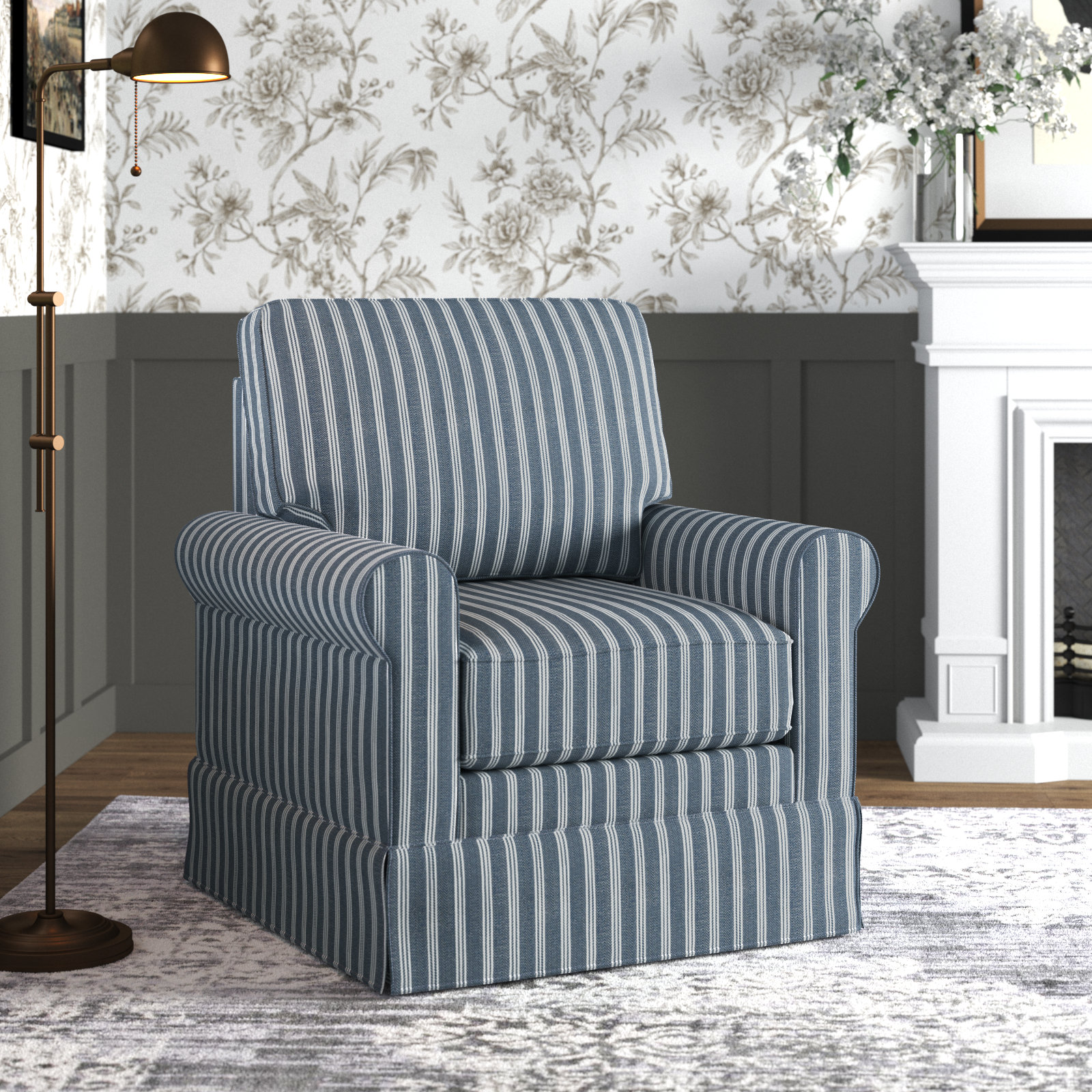 Blue and discount white swivel chair