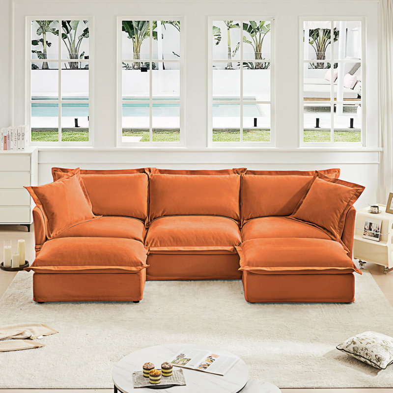 Canapé modulaire en U à siège profond, Chenille orange
