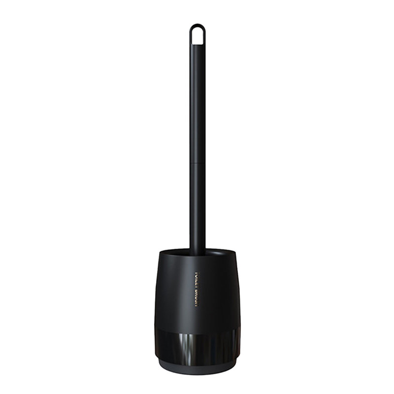 Brosse de toilette compacte moderne avec poils durs et support, nettoyage de salle de bain à longues poignées, 15,4 x 3,9 x 3,9 po, noir