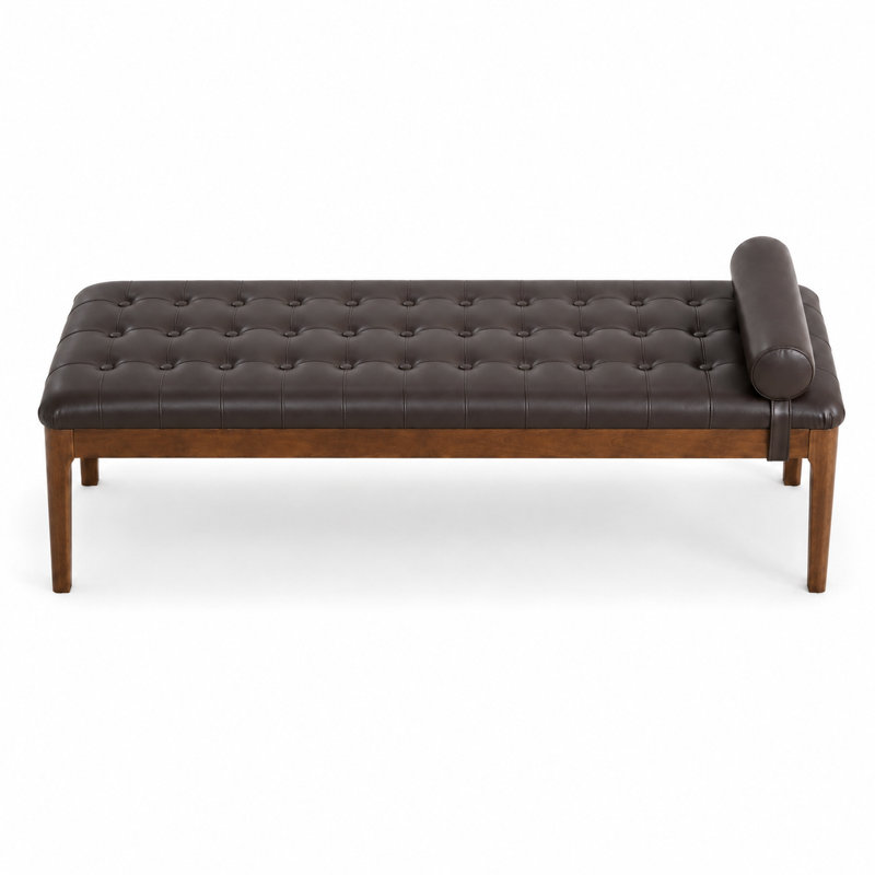 Banc contemporain en cuir Nano avec appui-tête amovible capitonné à boutons profonds et structure en bois d'hévéa pour la fenêtre ou le vestibule de la chambre à coucher