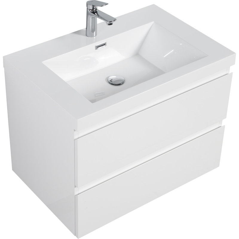 Meuble-lavabo flottant avec lavabo, conception murale pour une décoration de salle de bain moderne et peu encombrante., Blanc