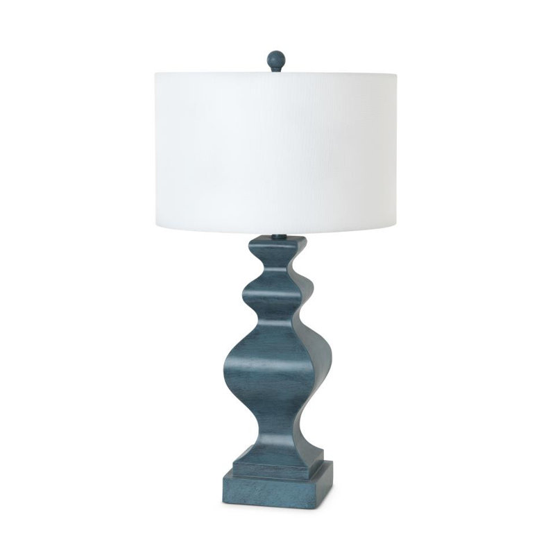 Ensemble de deux lampes de table bleu sarcelle vieillies 31 po avec abat-jour tambour blanc