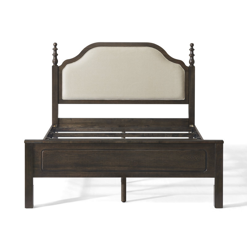 Structure de lit plateforme en bois massif avec tête de lit tapissier, grand lit, sans sommier tapissier, Chocolat