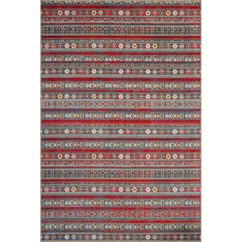 Tapis tissé à motif floral multicolore rouge à rayures multicolores, Sous-tapis rectangulaire 3 pi 11 po x 5 pi 11 po i