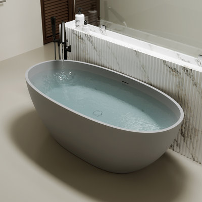 Baignoire de trempage autoportante en résine solide avec trop-plein et bonde escamotable