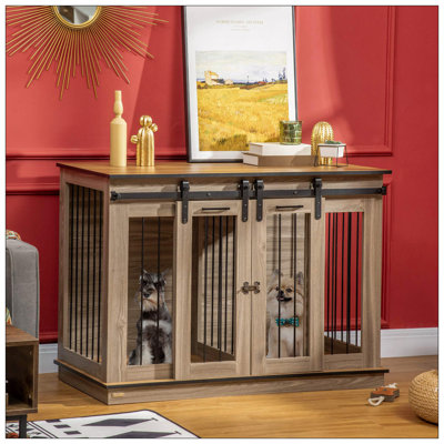 Mobilier de cage pour chien avec cloison, table de bout pour chien de petite à grande taille, grand chenil d'intérieur pour chien avec portes doubles, l 47 po x P 23,5 po x H 35 po