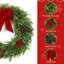 24 Inch Christmas Door Wreath, Large Outdoor Christmas Cypress Wreath with Berries Velvet Bow, Artificial Winter Xmas Greenery Wreaths for Front Door Fireplace Holiday Decor