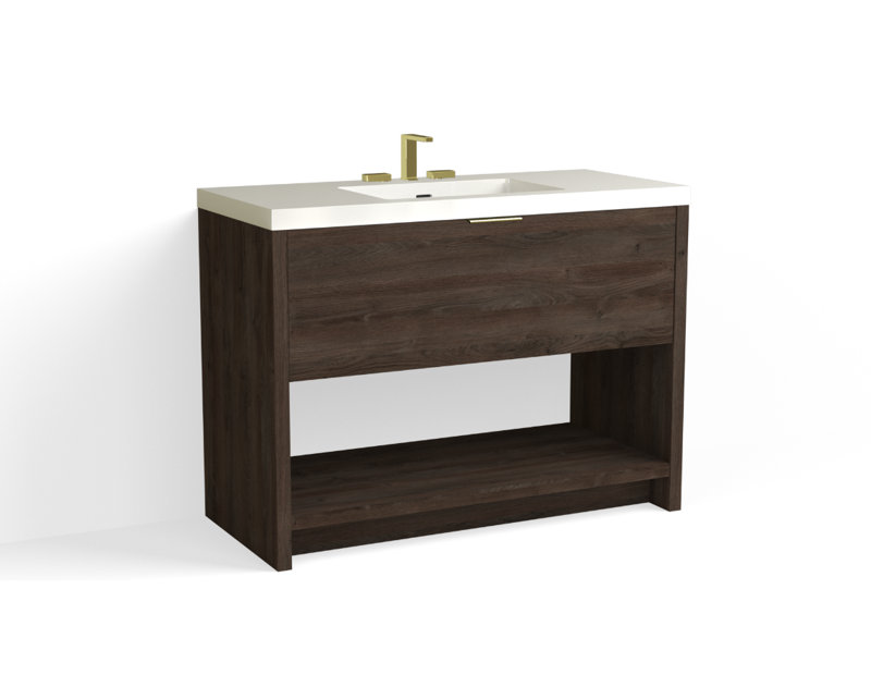 Vista 48" W Freestanding Single Bathroom Vanity, White Gloss, White Nanomatte/Satin Nickel, 8" Widespread