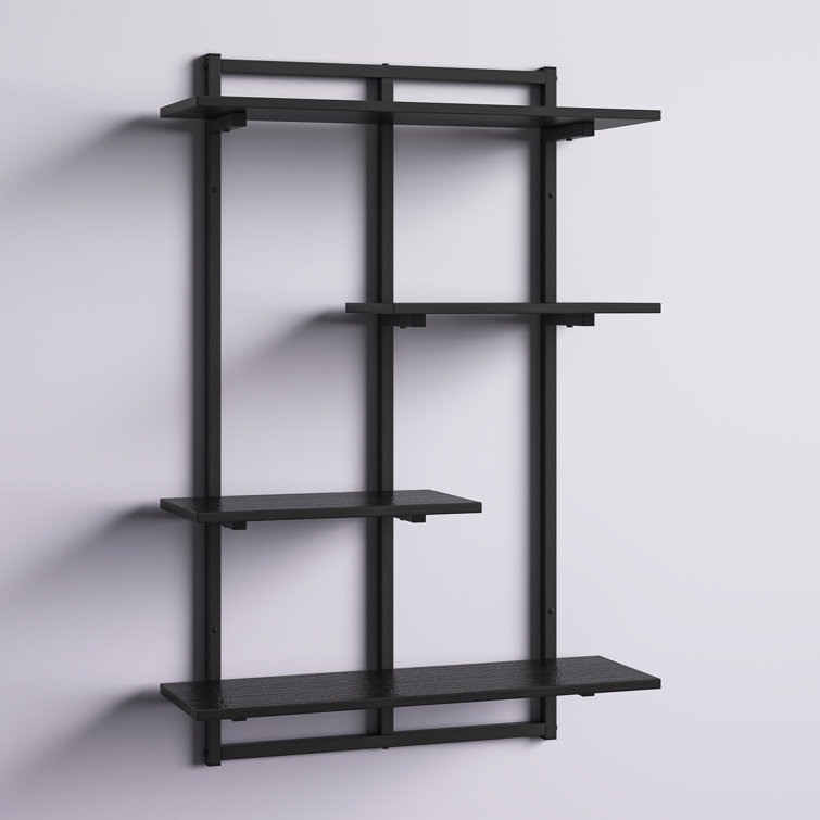 Black/Natural Small Vertical Floating Wall Shelf