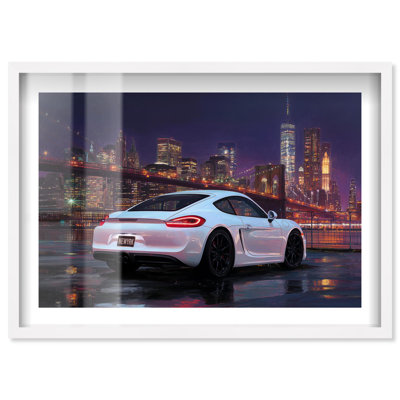 Farfan Glowing Shadowbox Print Cars Wall Art by Notoriart, White Frame, 24 x 16