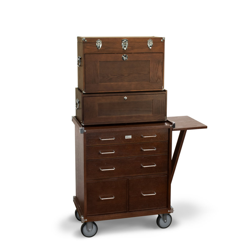 Gerstner International 3‑Piece Locking Storage System in Dark Oak – Chest, Base & Roller Cabinet Set