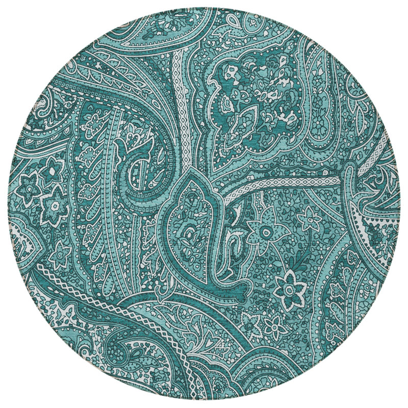 Tapis intérieur / extérieur lavable 8 pi bleu sarcelle bleu turquoise et ivoire
