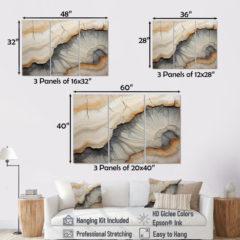 «Beige and Orange Minimalisme» Stone Geode II, Toile tendue, H 40 po x l 60 po x P 1 po