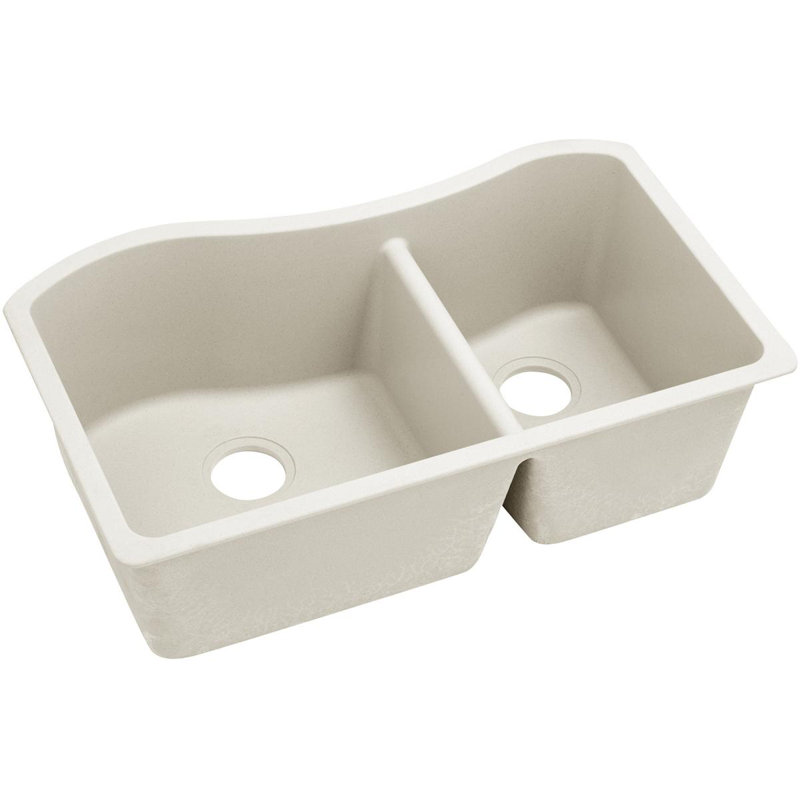 Quartz Luxe 33" L x 20" W Double Basin Undermount Kitchen Sink, Ricotta