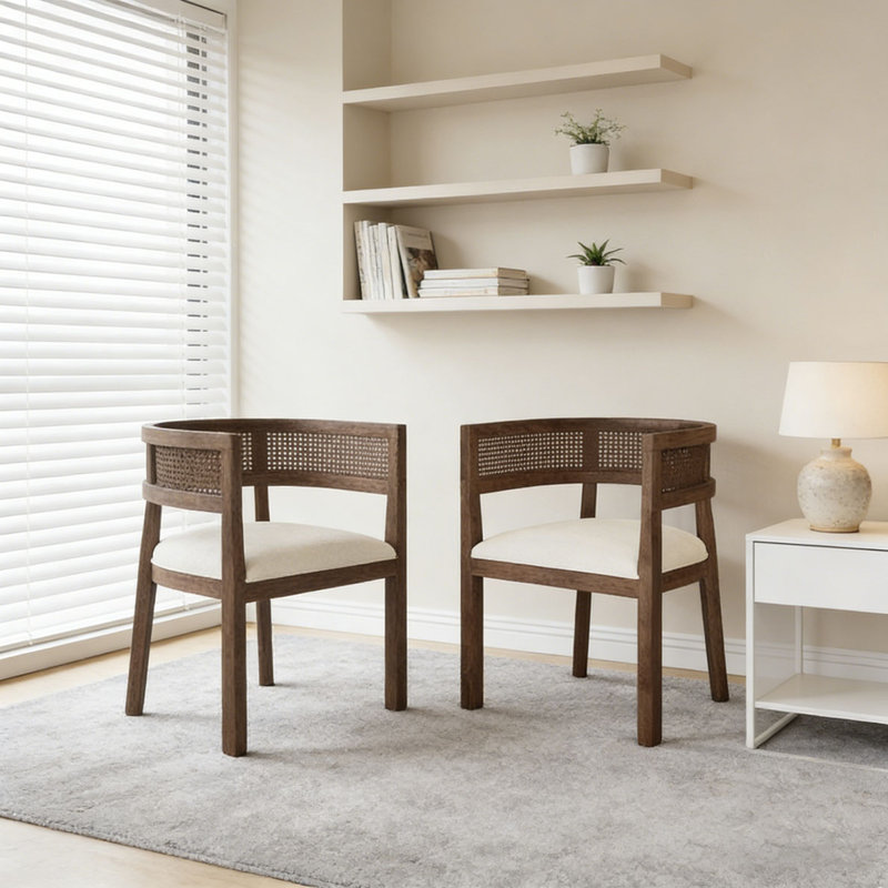 DINING CHAIR, Beige+Walnut