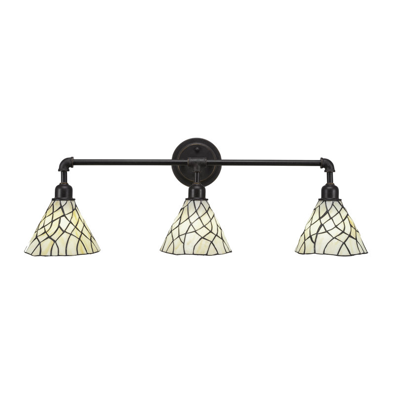 Barre d'éclairage de salle de bain 3 lumières Vintage au fini granit foncé avec verre d'art Sandhill de 7 po