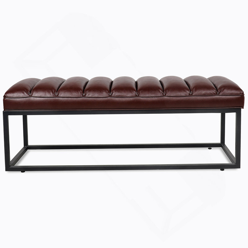 53.54" PU Leather Bench with Metal Frame, Dark Brown