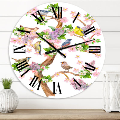 Arbre avec oiseaux colorés sur des branches en fleurs - Horloge murale traditionnelle