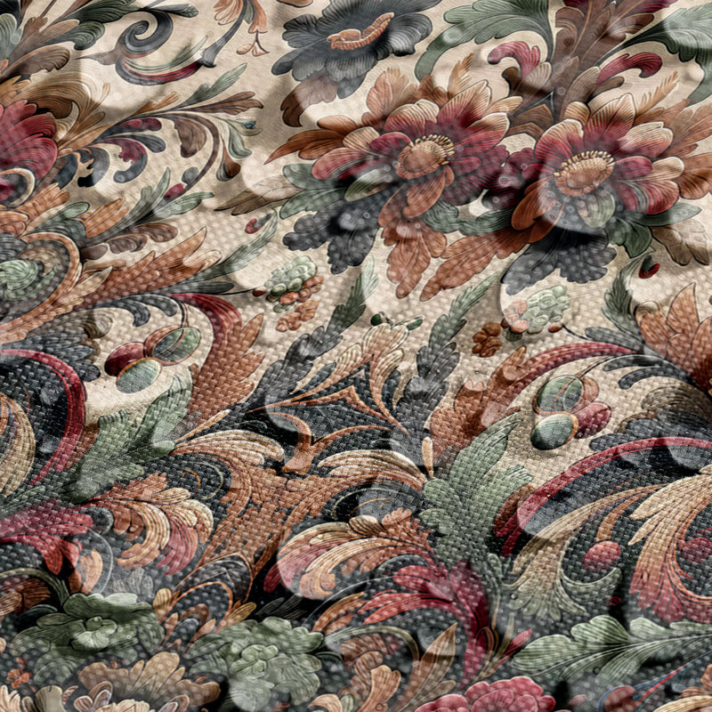 Ruby Green and Camel Floral Table Runner and Placemat Set