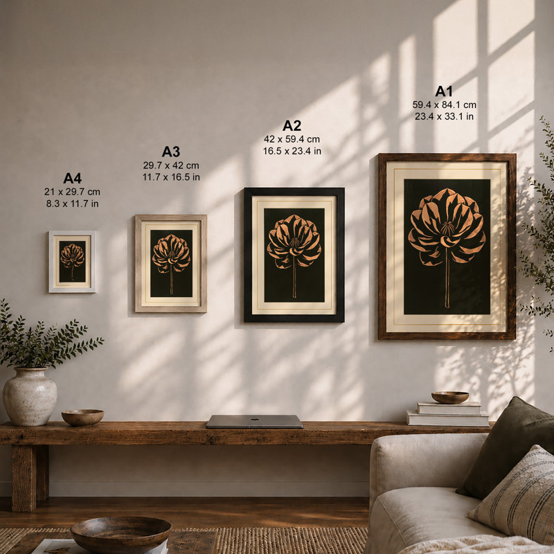 Gilded Lotus Botanical - Framed Print, Oak, A4 - 29.7 x 21.0 cm