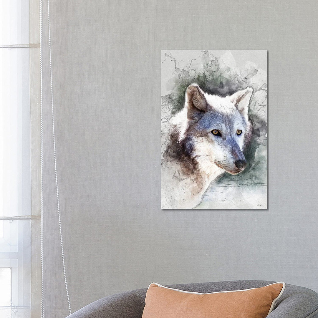 Grauer Wolf von Rob Francis - Galerieverpackte Leinwand Giclée auf Leinwand ohne Rahmen