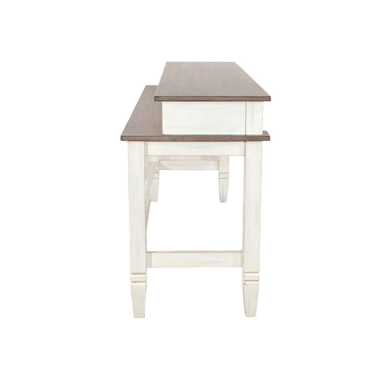 Dean Console Table, USB and Cubbies, 76 Inch Rectangular Brown, White