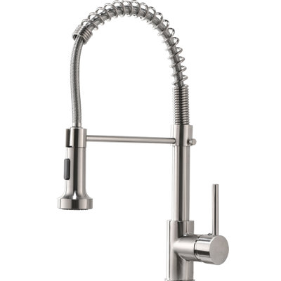 Brushed Nickel Kitchen Faucet With Pull Down Spray, Single Handle, 360-Degree Rotatable Spindle Commercial Sink Pull-Down , Nickel, 360 Outlet