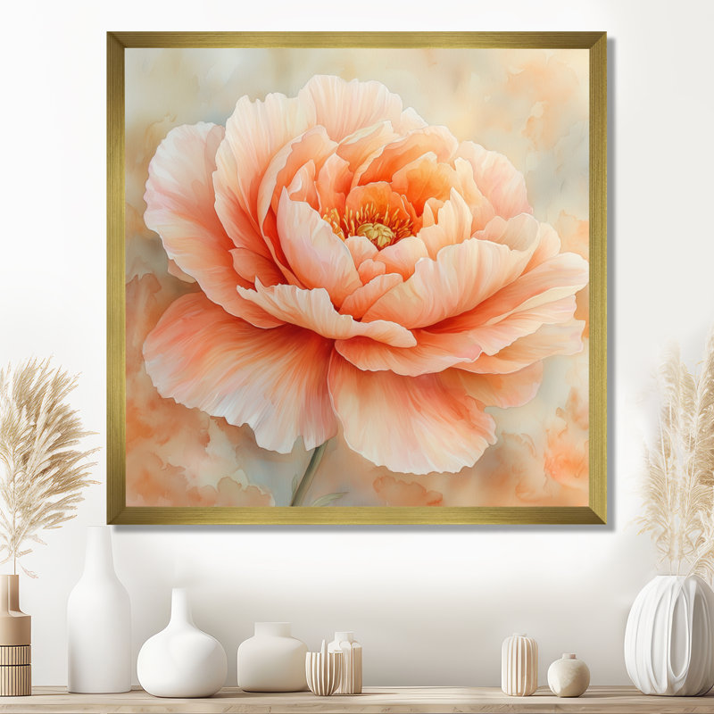Art floral sur toile Pony Peach, Reproduction encadrée d'une seule photo, H 30 po x l 30 po, Doré