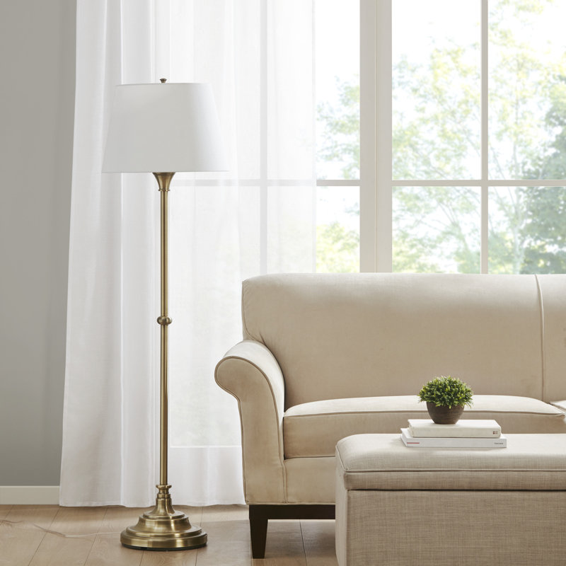Antique Brass Adjustable Floor Lamp with White Empire Shade