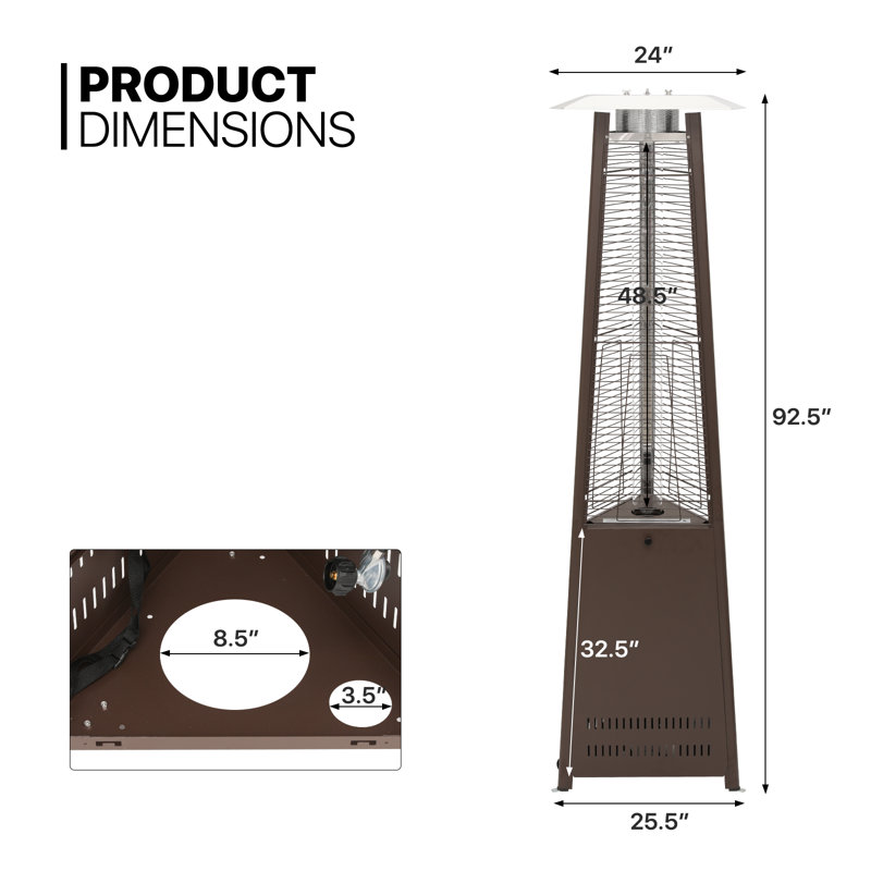 Coffee Aluminum Propane Pyramid Patio Heater with Emergency Shut Off